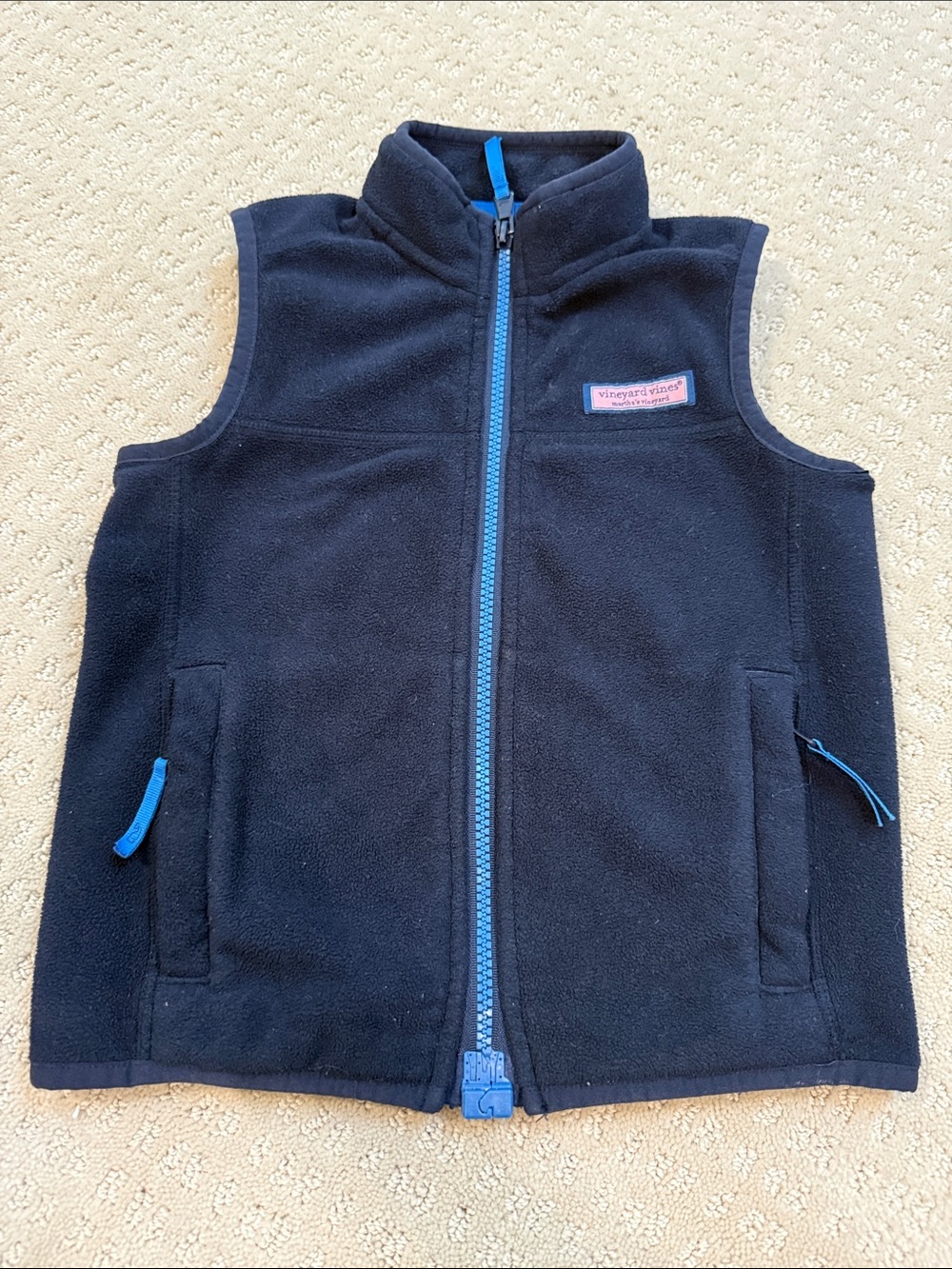 Vineyard Vines Navy Fleece Vest with Bright Blue Trim